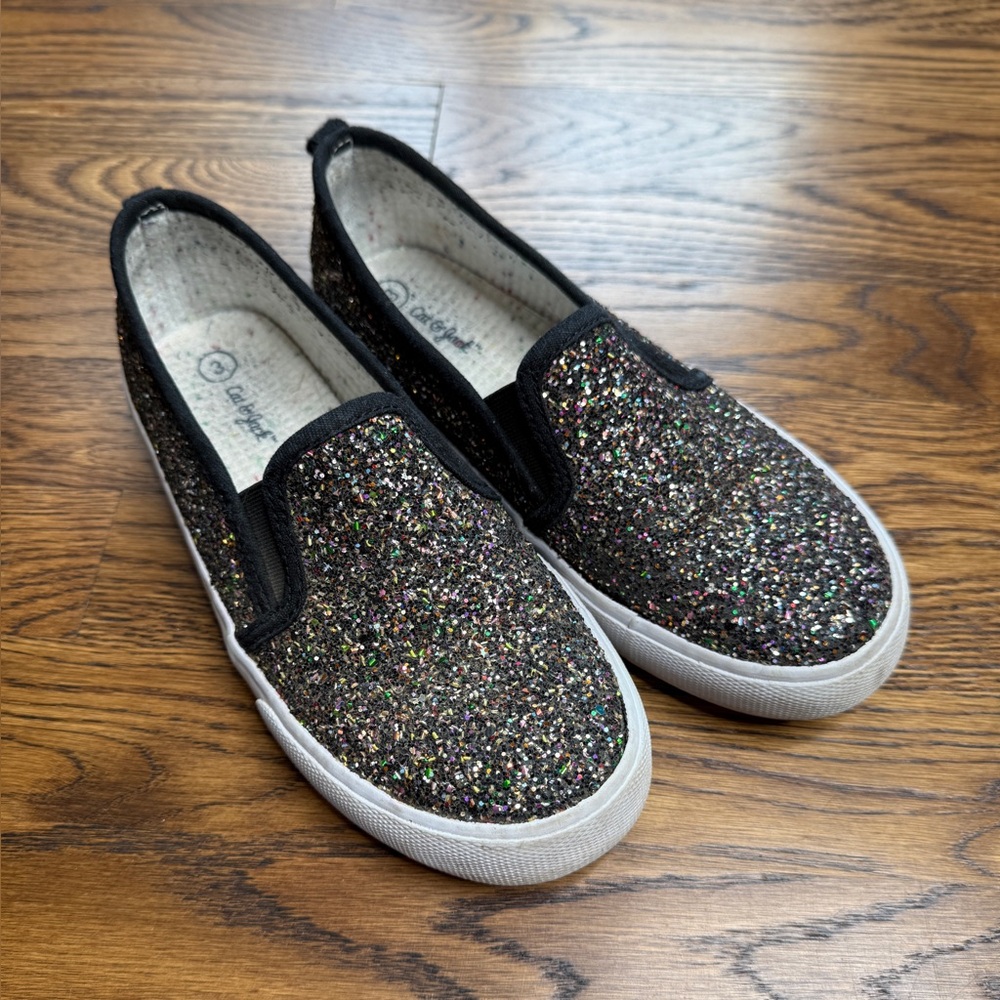 Cat & Jack Glittery Black Slip-On Kids Shoes Size 3